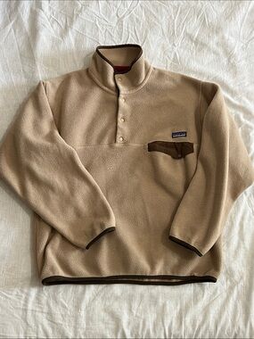 PATAGONIA Synchilla Snap-T Fleece Tan Khaki Brown Pullover Men's Size Medium Vtg